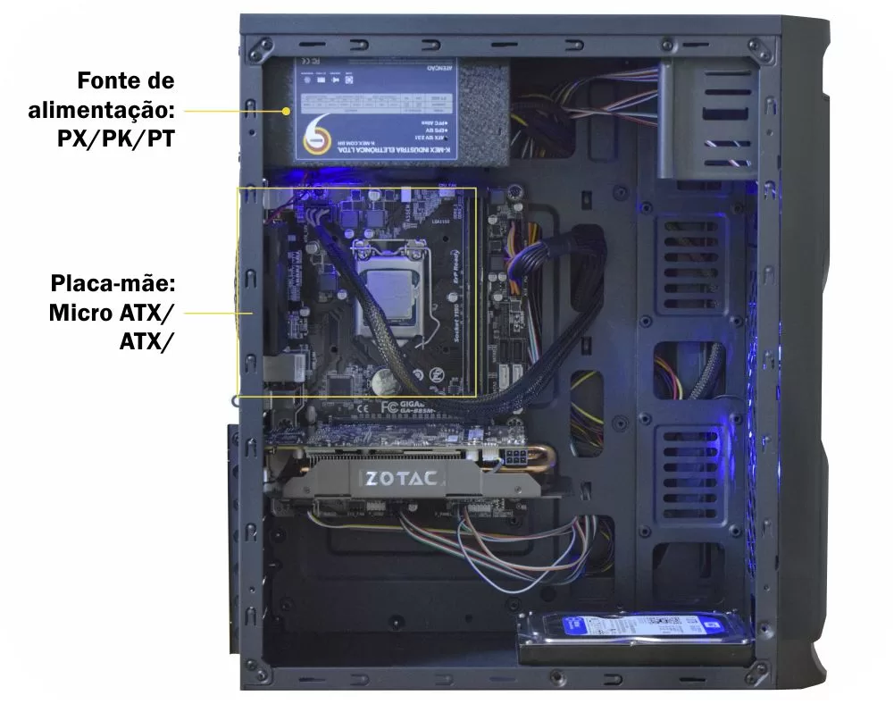 323 - GABINETE GAMING SOLID SNAKE 1 BAIA PRETO LED AZUL CG-02R6 K-MEX - Imagem 7